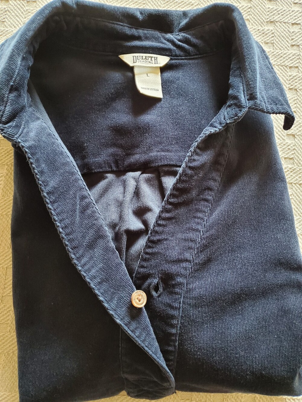 Duluth Trading Co Fine Wale Corduroy Popover Shirt Blouse Navy Blue Unisex - Picture 6 of 14
